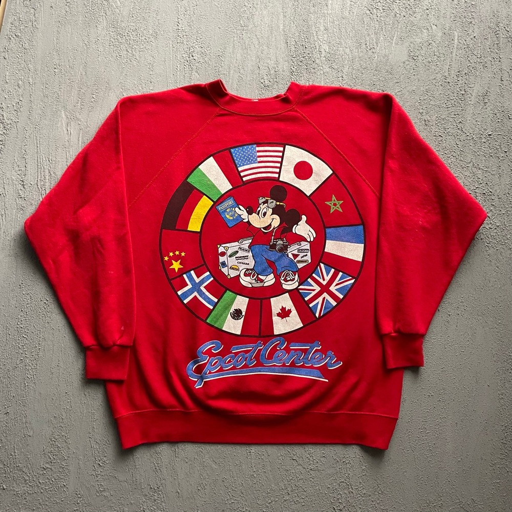 Vintage Epcot Center Mickey Mouse Sweatshirt Unisex XL Red 80s Disney Designs
